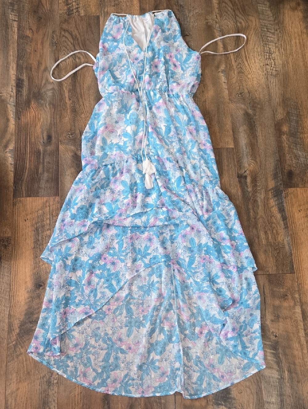 Melrose & Market Halter Tiered High-Low Floral Maxi Dress in Light Blue